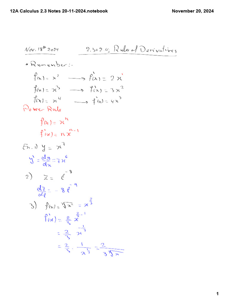 12A Calculus 2.3 Notes 20-11-2024 | PDF