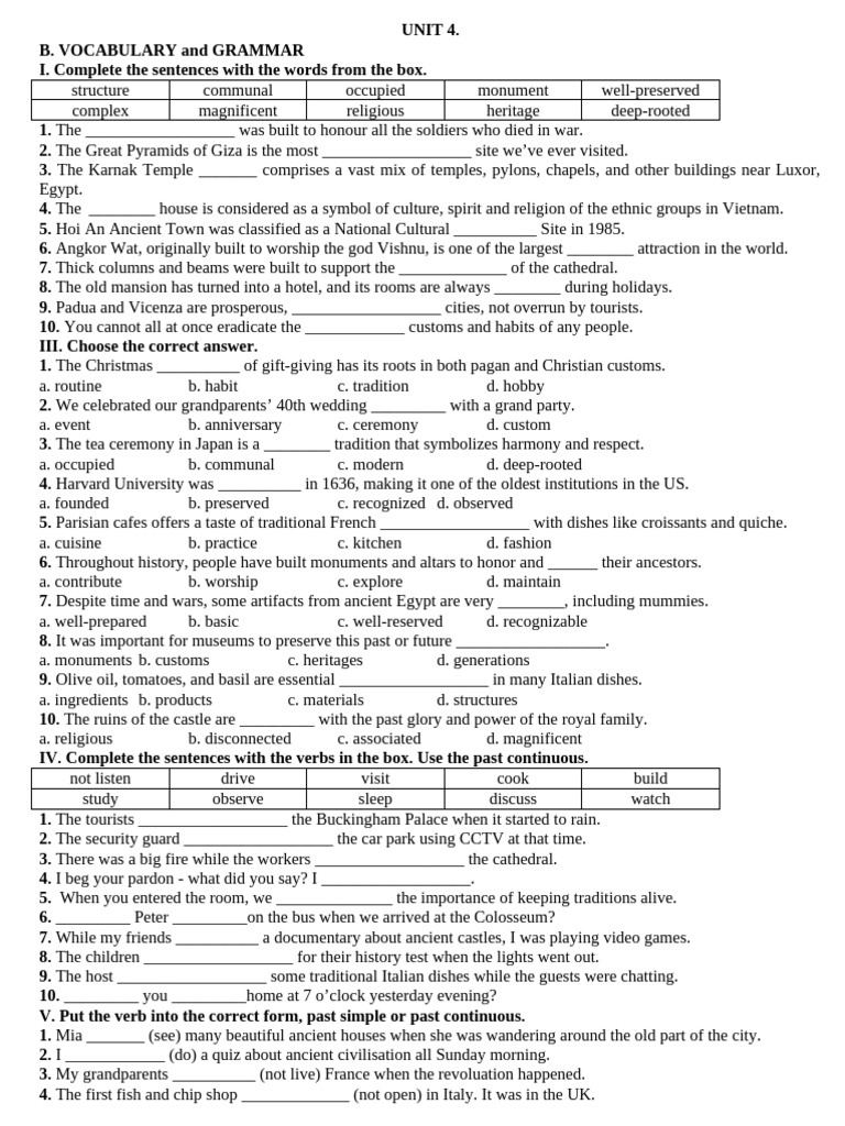 Vocabulary and Grammar Exercises | PDF