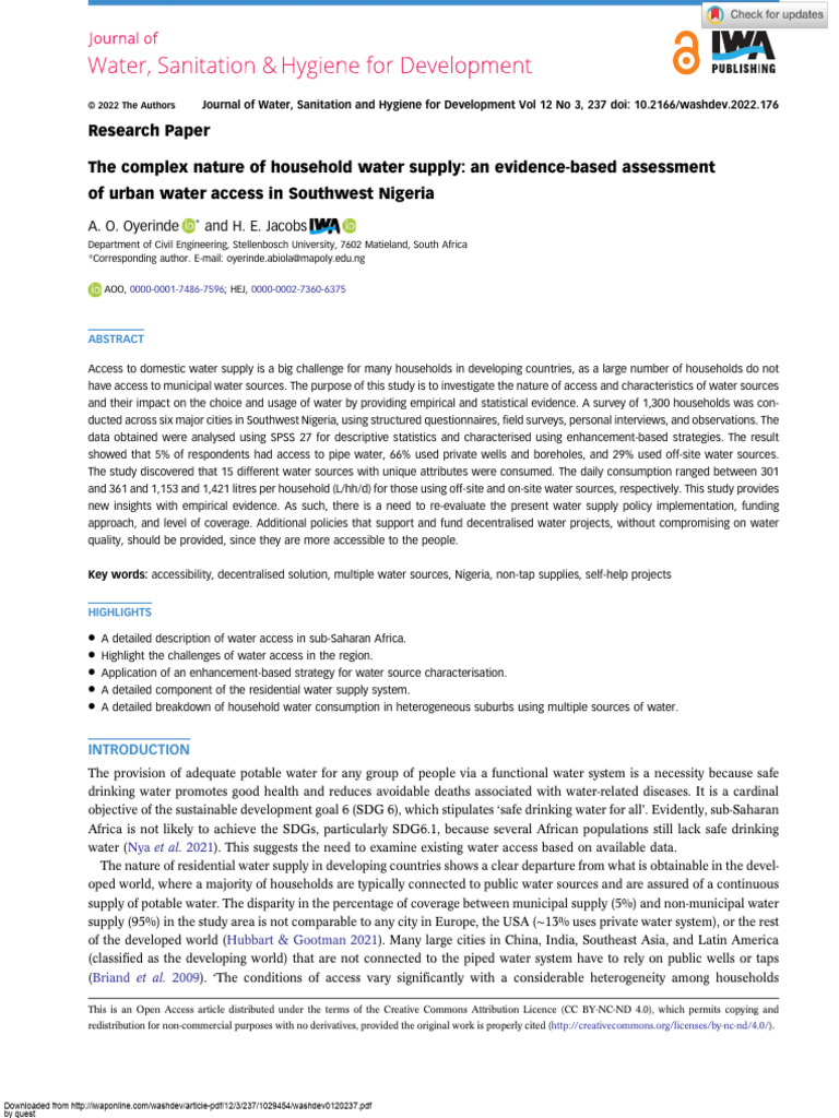 The Complex Nature of Household Water Supply | PDF | Drinking Water ...