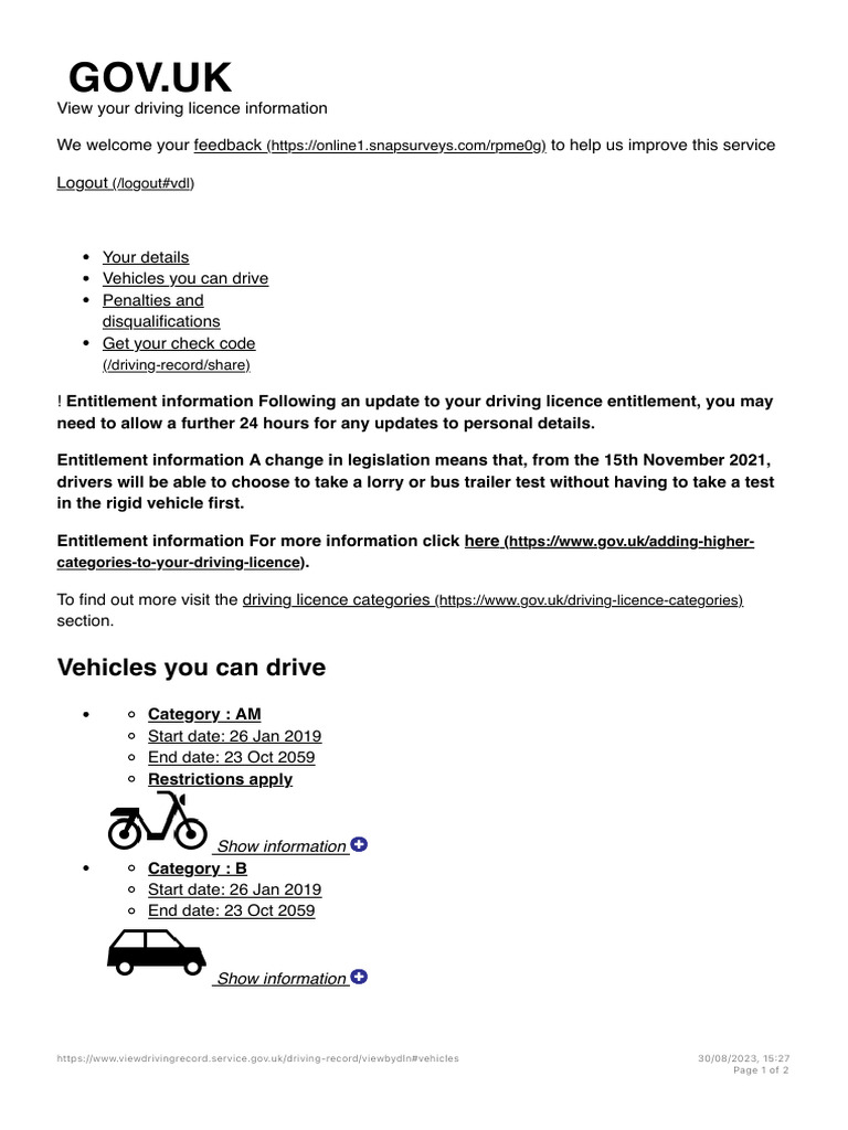 View Your Driving Licence Information 2 | PDF | Vehicles | Vehicle ...