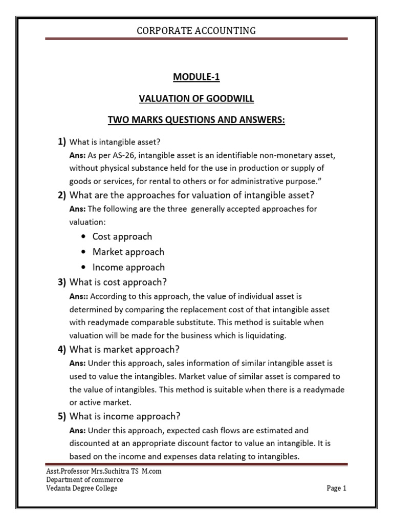 Valuation of Goodwill in Corporate Accounting | PDF | Goodwill ...