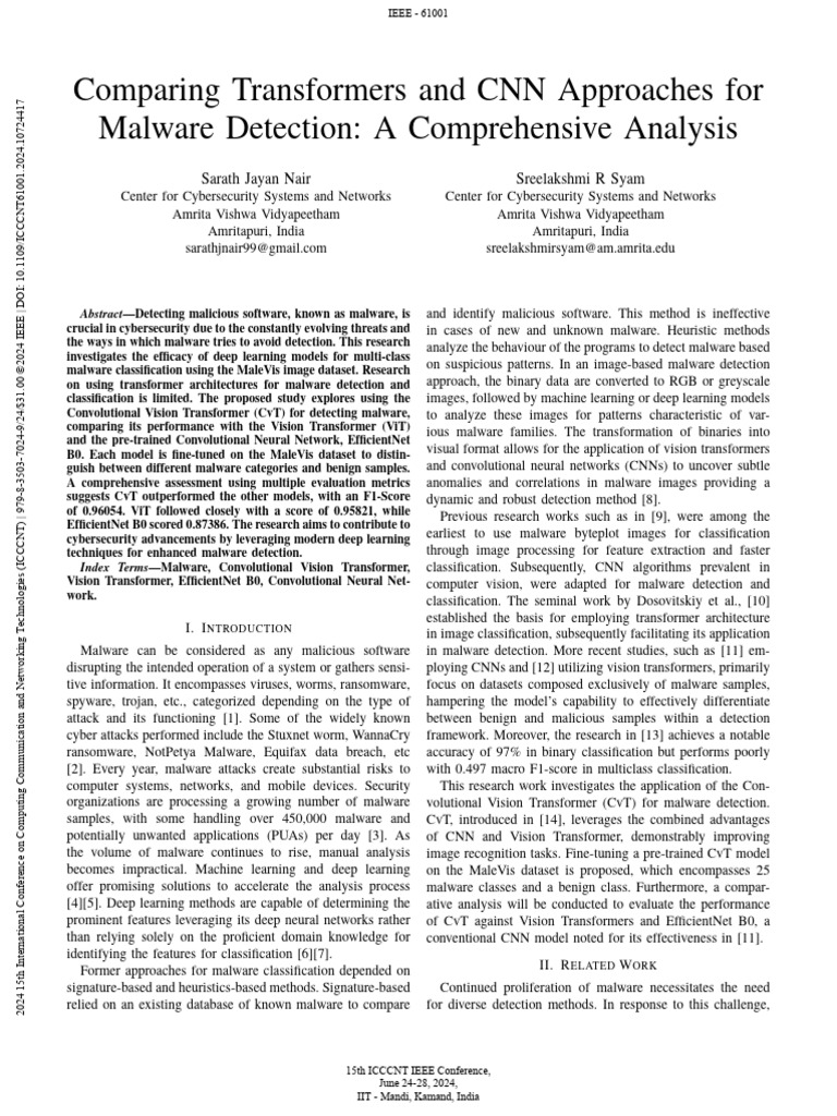 Comparing Transformers and CNN Approaches For Malware Detection A ...