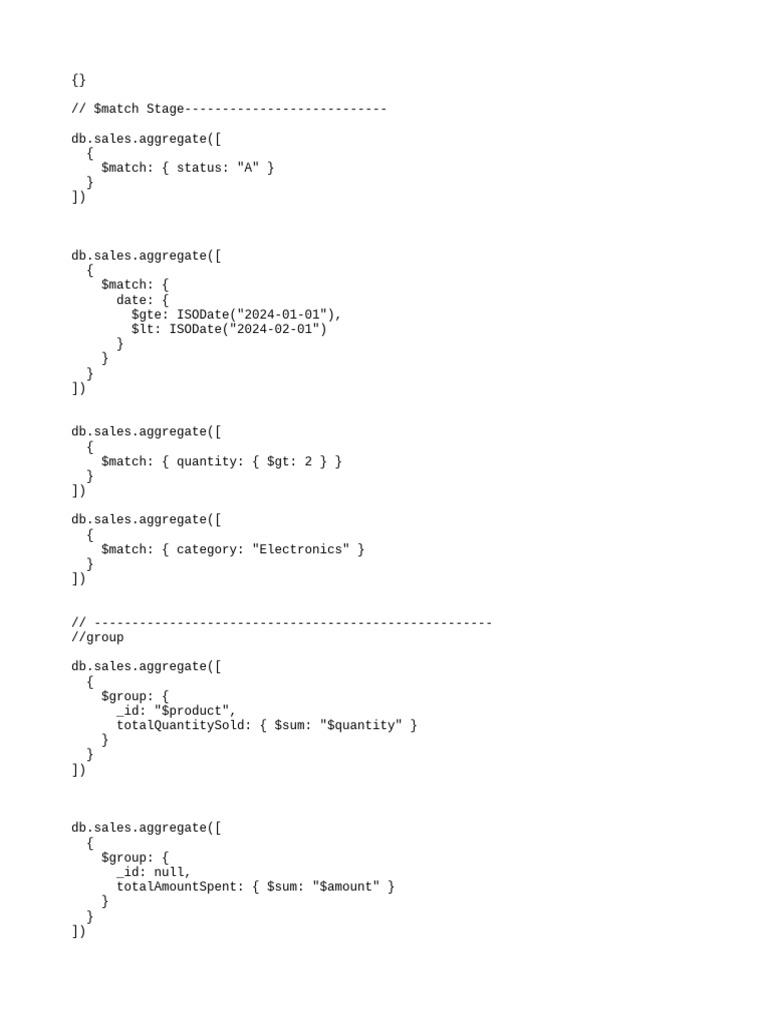 MongoDB Sales Aggregation Examples | PDF