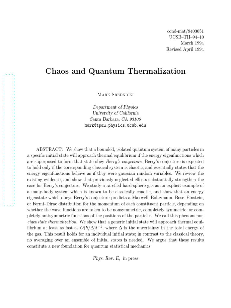 Srodeki Quantum Chaos and Thermalization | PDF | Quantum Mechanics ...