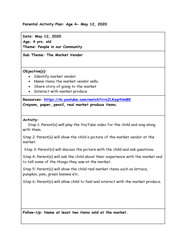 Community Market Activities for Kids | PDF
