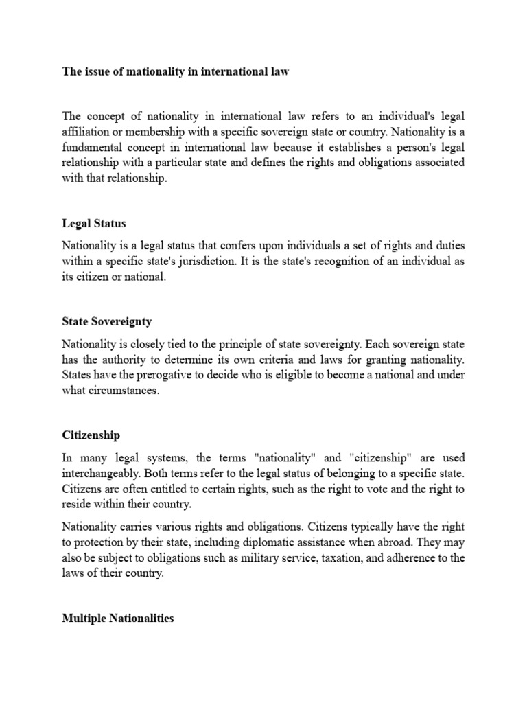 Nationality in International Law | PDF | Nationality | Citizenship