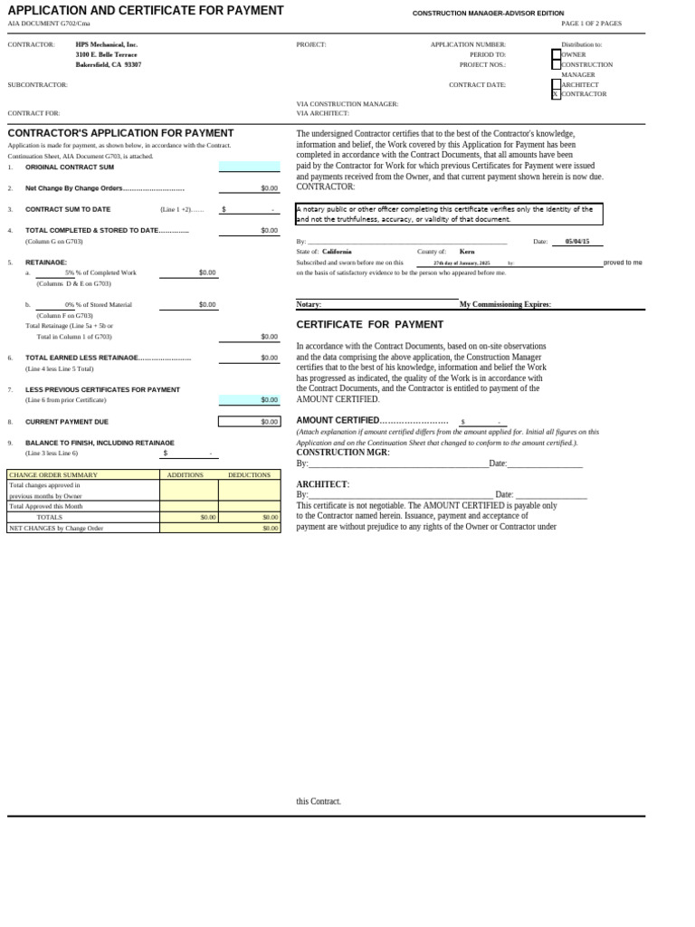 AIA Payment Application and Values Form | PDF