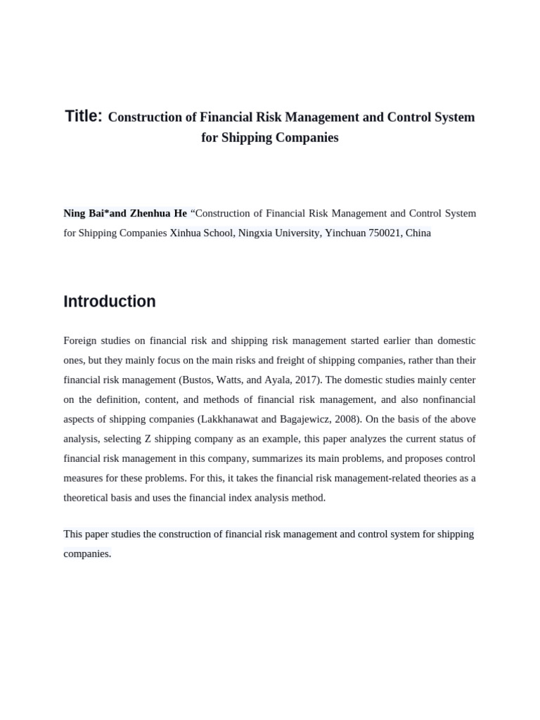 Financial Risk Management in Shipping | PDF | Risk | Financial Risk