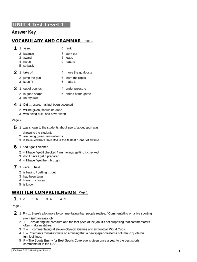 05outlook2 Unit3 Test AnswerKey | PDF | Linguistics | Human Communication