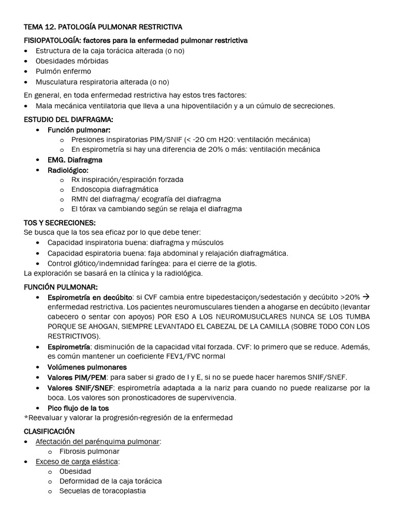 Tema 12 - Patología Restrictiva | PDF | Tos | Pulmón