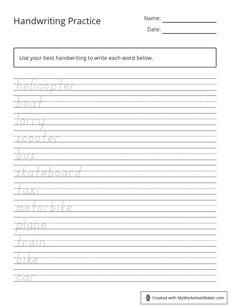 Handwriting Practice Worksheet | PDF