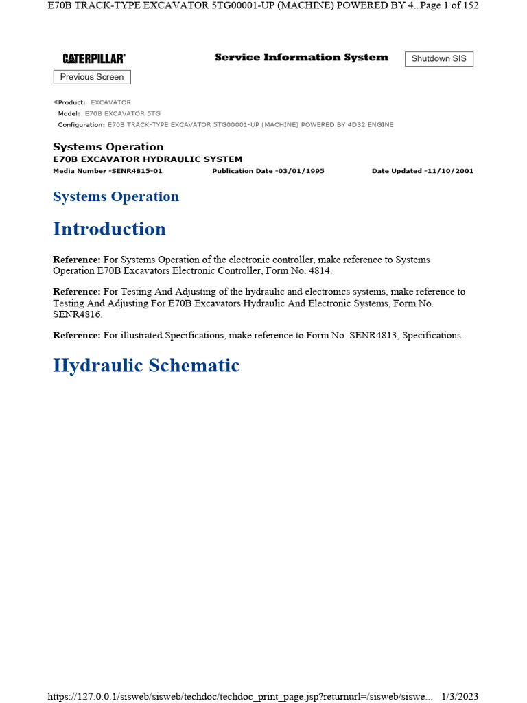 E70B Excavator Hydraulic System Overview | PDF | Valve | Pump