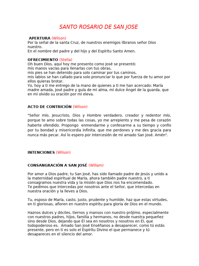 Santo Rosario a San José: Oraciones y Misterios | PDF | María, madre de ...