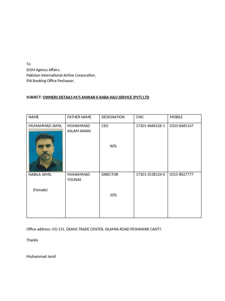 Owner Details for Anwar-e-Kaba Hajj Service | PDF