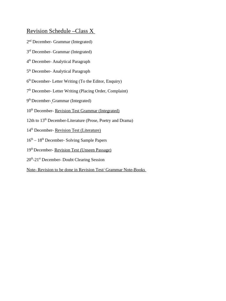 Revision Schedule X 24 | PDF