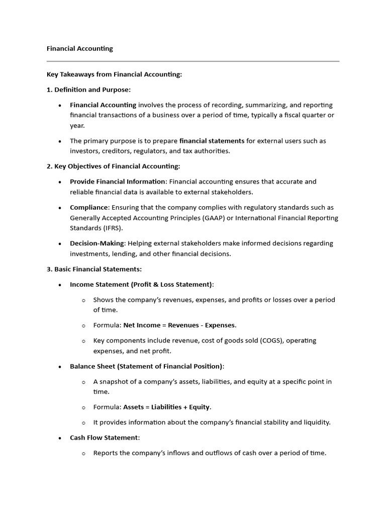 Financial Accounting Key Take Aways 2024 | PDF | Debits And Credits ...