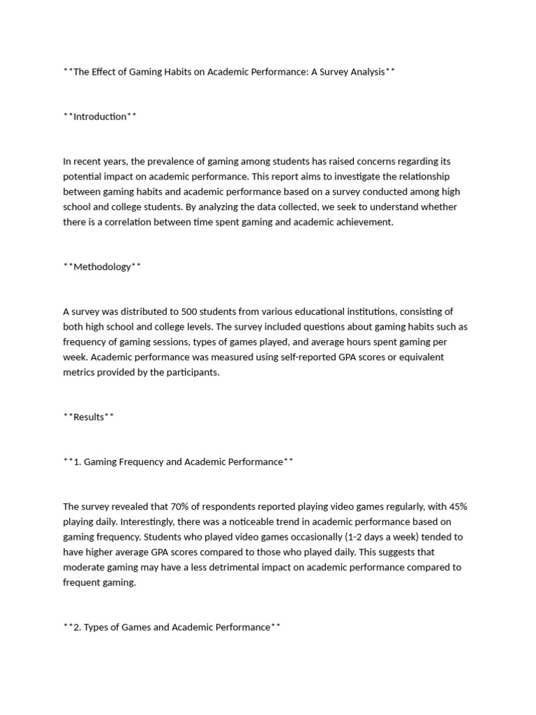 The Effect Of Gaming Habits On Academic Performance Pdf