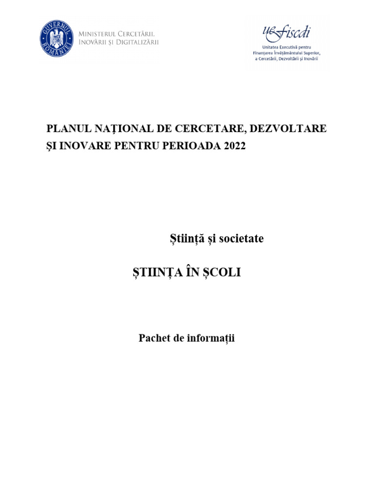 Pachet de Informatii - Stiinta in Scoli 2024 | PDF