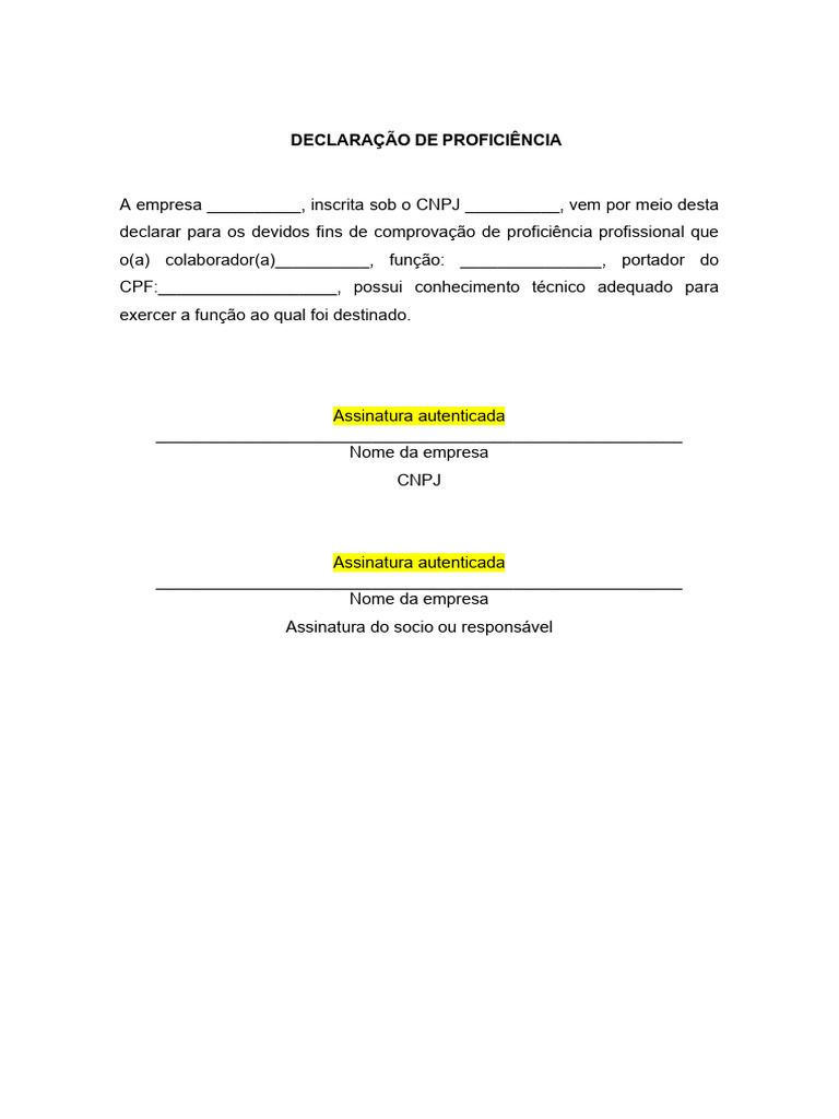 Declaração de Proficiência Profissional | PDF
