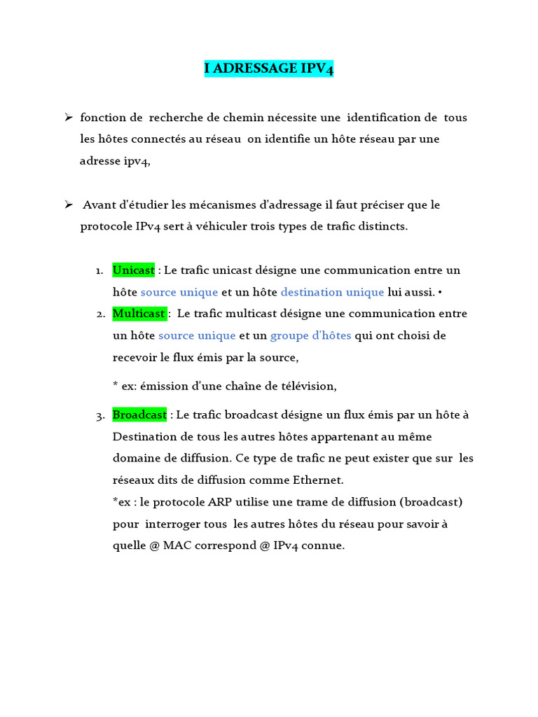 Comprendre l'adressage IPv4 et ses classes | PDF | Multidiffusion ...