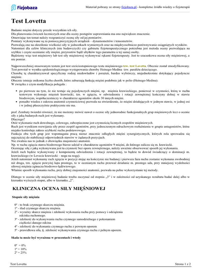 Fizjobaza PL Test-Lovetta | PDF