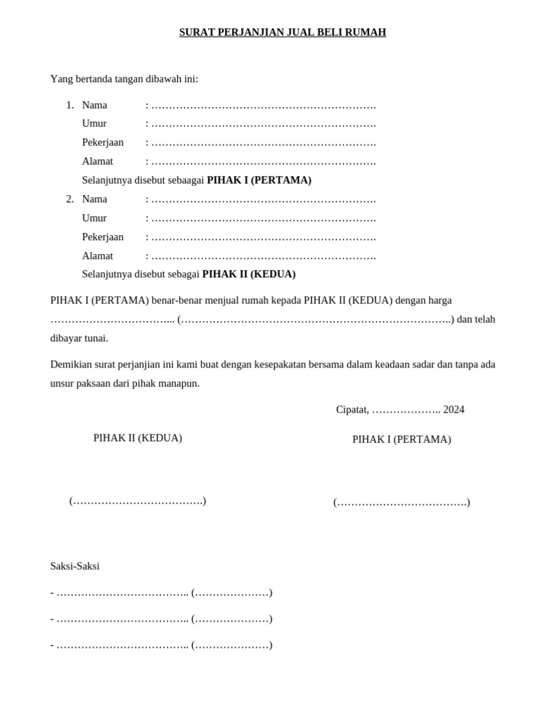 Surat Perjanjian Jual Beli Rumah | PDF