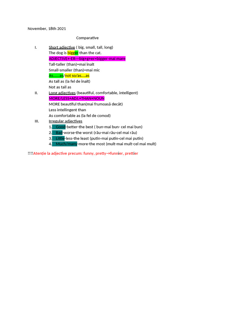 Adjective Comparative Pdf
