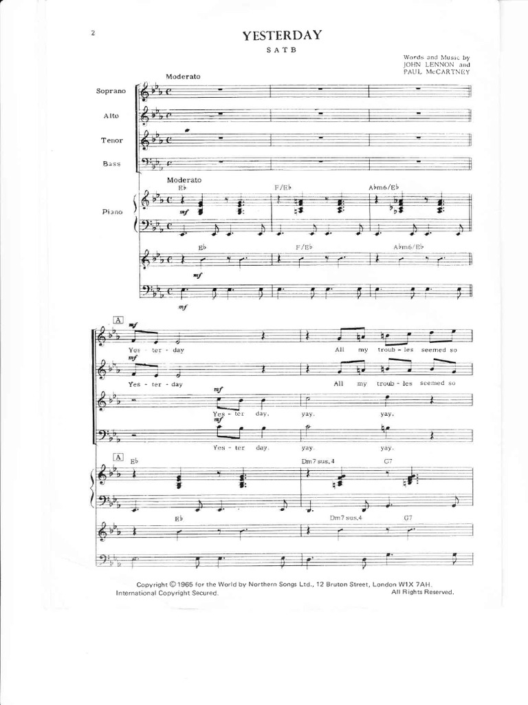Beatles Yesterday Satb Pdf
