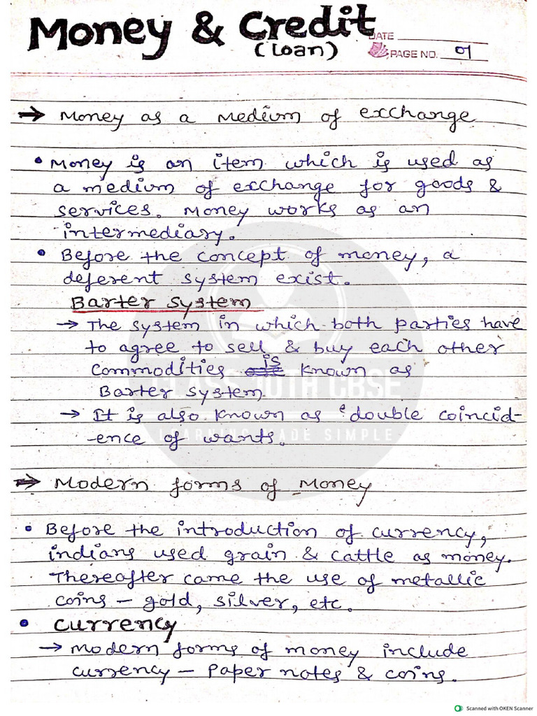 Money and Credit Toppers Handwritten Notes | PDF