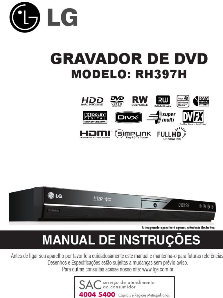 Manual Gravador de Dvd Lg Rh397h Rev 01 HDMI Vídeo