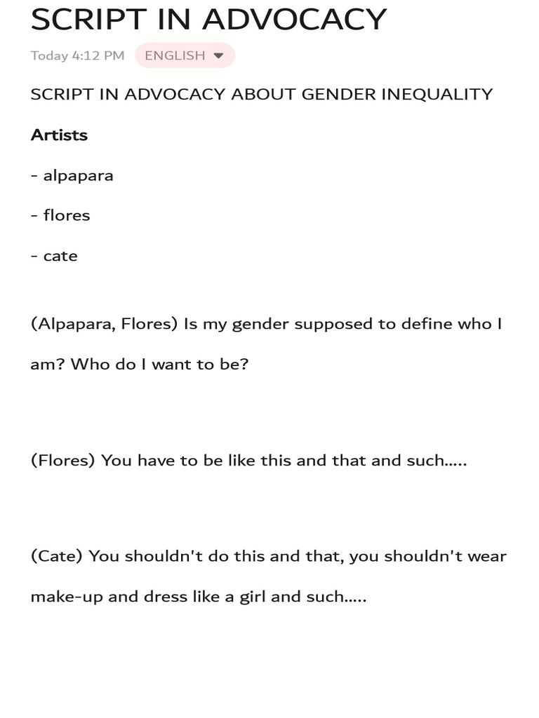 Gender Equality Advocacy Script | PDF