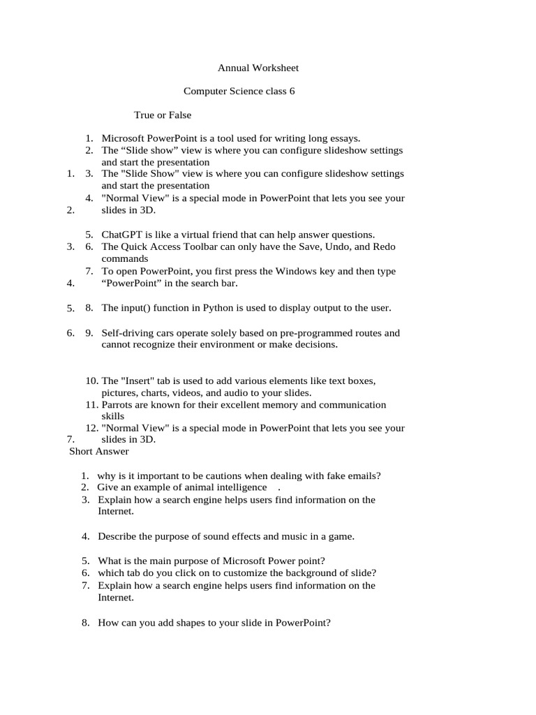 Class 6 revision sheet pdf microsoft power point software