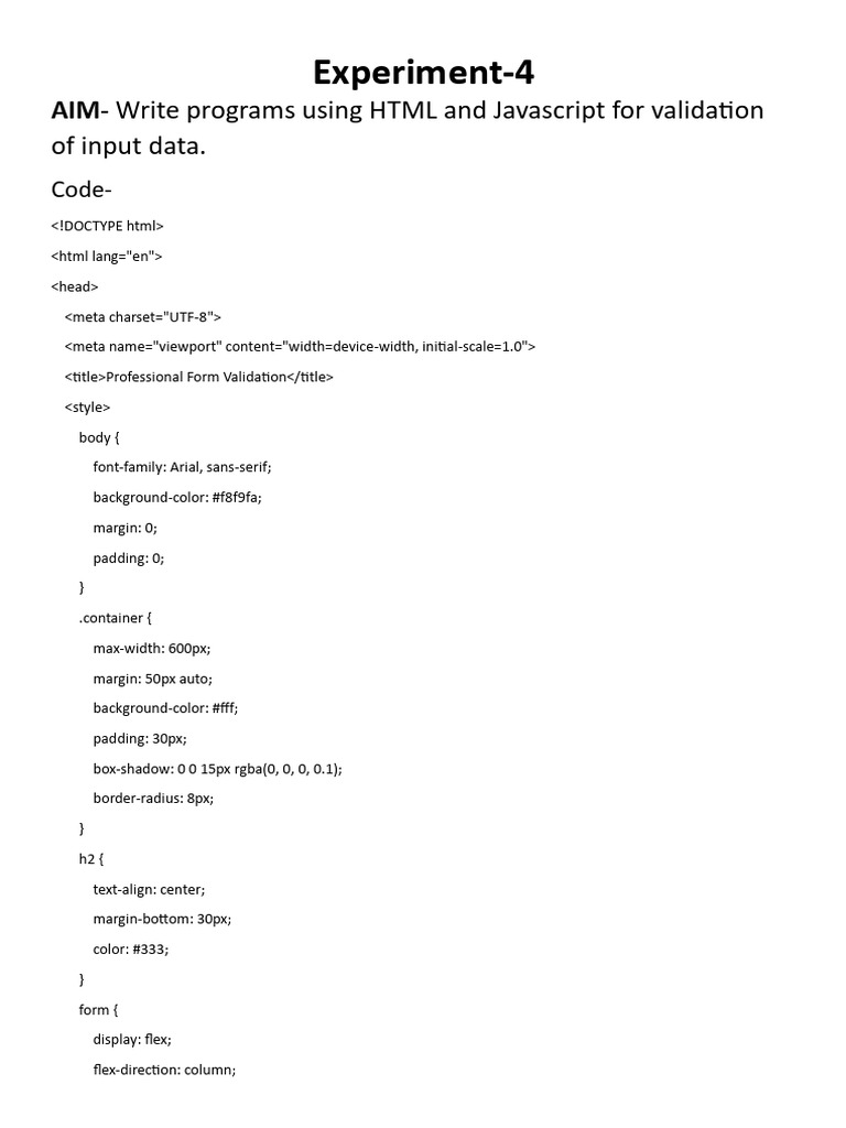 HTML JavaScript Form Validation Guide | PDF | Computing | Software ...
