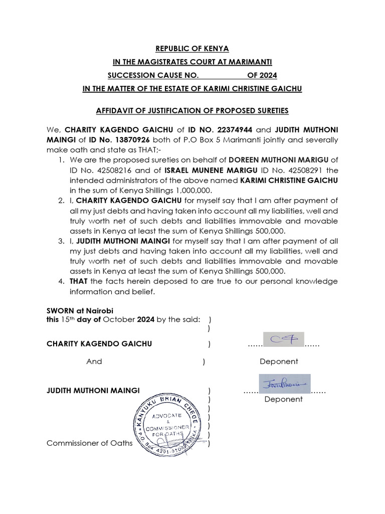 Final Affidavit of Justification of Proposed Sureties | PDF