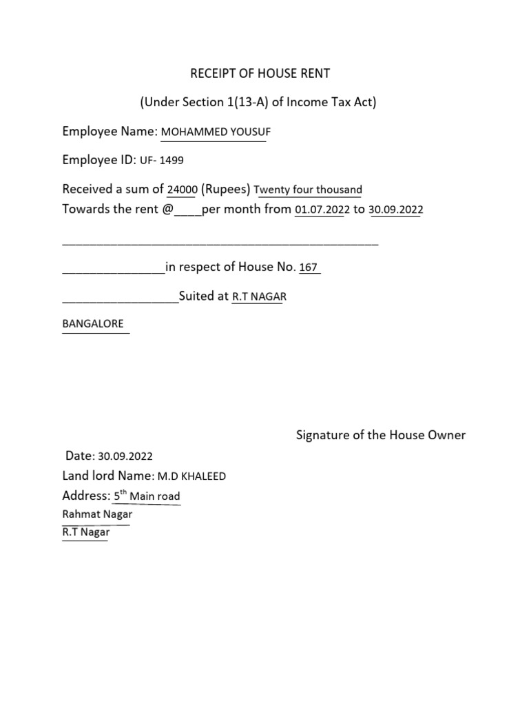 House Rent Receipt and Resume Details | PDF