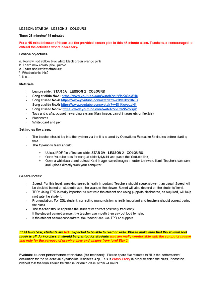 Lesson Plan: Teaching Colors 3A | PDF