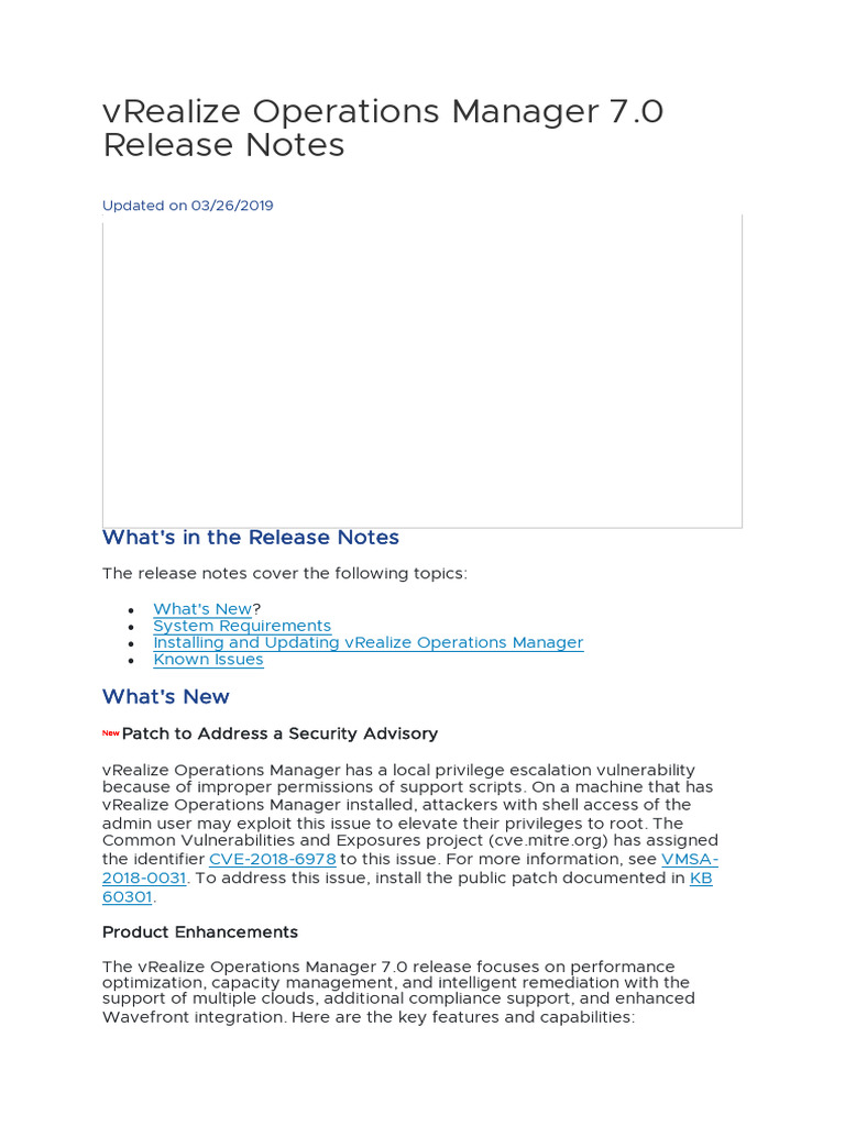 vRealize Operations Manager 7.0 Release Notes | PDF | Computing ...