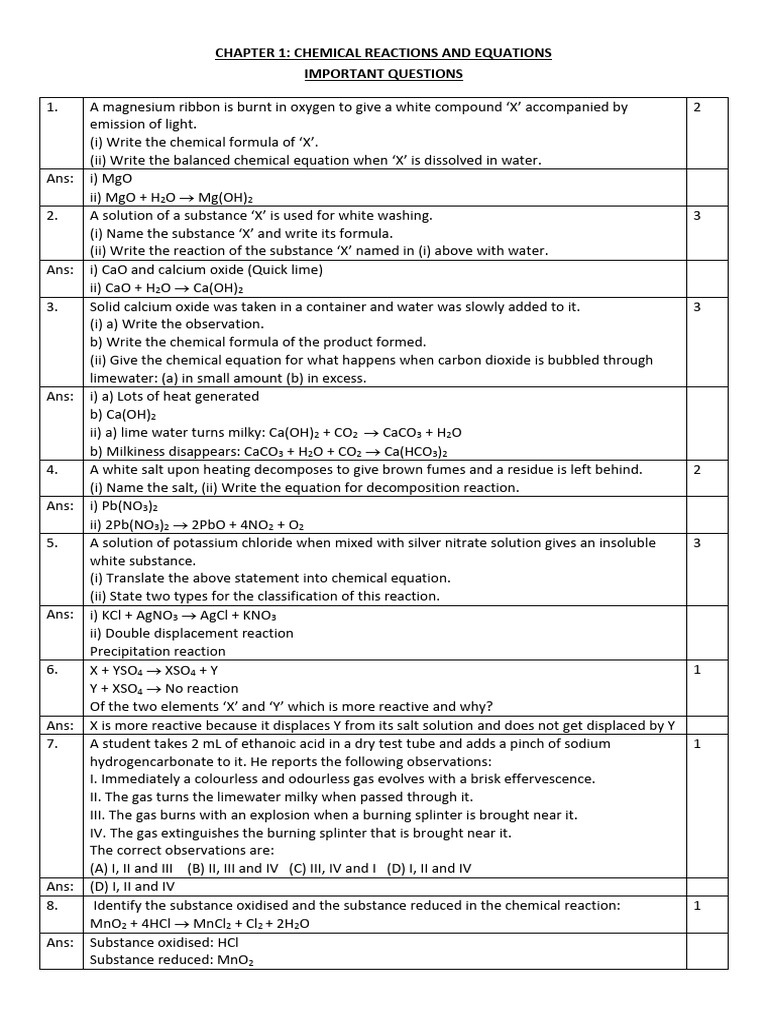 Key Chemical Reactions and Equations | PDF | Oxide | Calcium