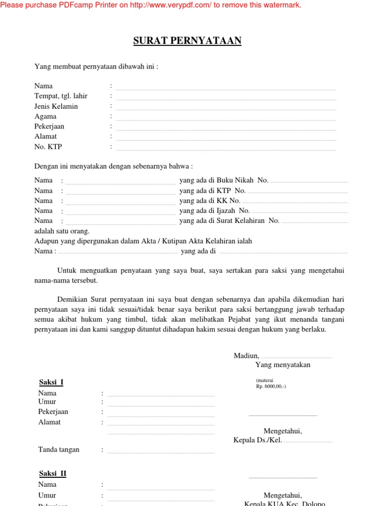 Surat Pernyataan Beda Nama Baru 2011  PDF