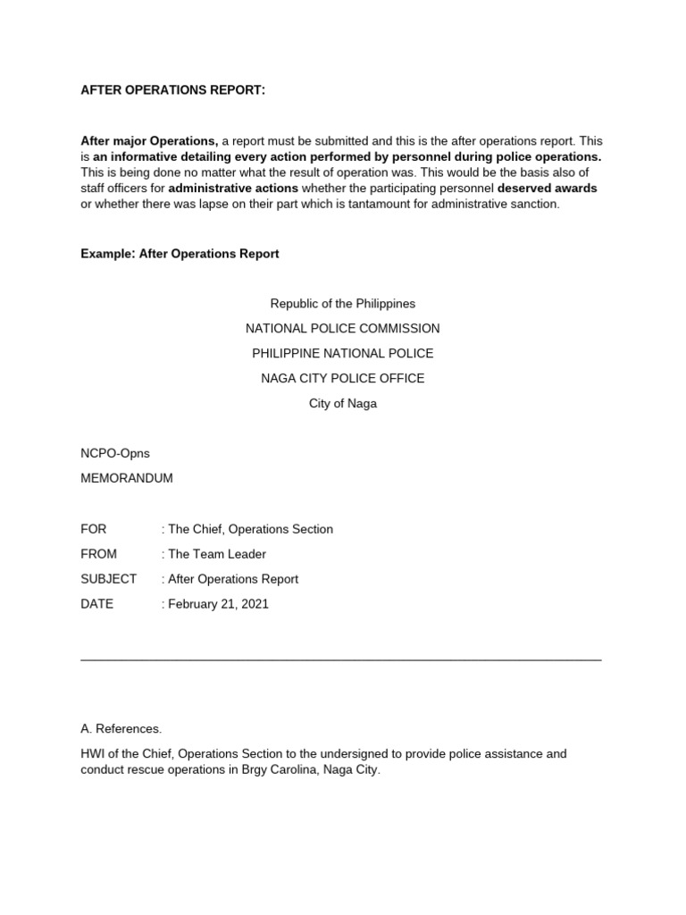 After Operations Report Guidelines | PDF | Affidavit
