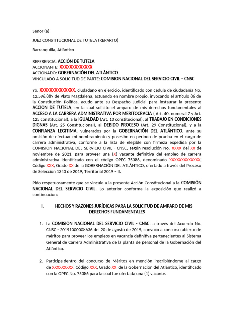 Acción de Tutela por Acceso a Carrera Administrativa | PDF | Caso de ...