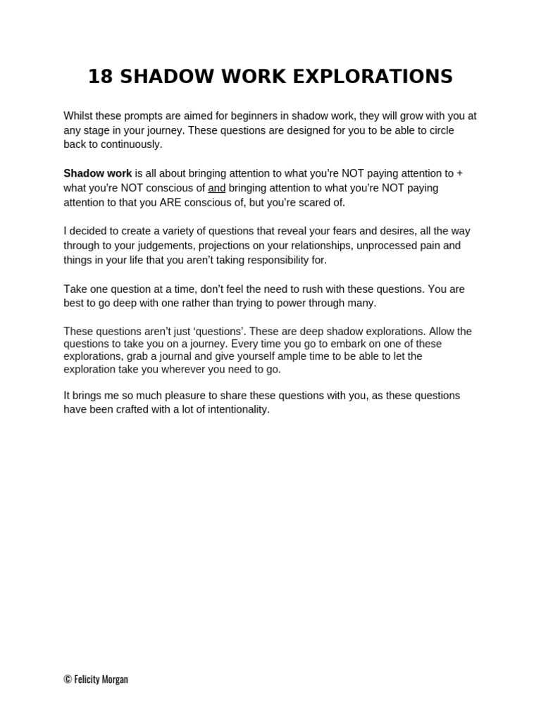 18 Deep Shadow Work Prompts | PDF | Feeling | Emotions