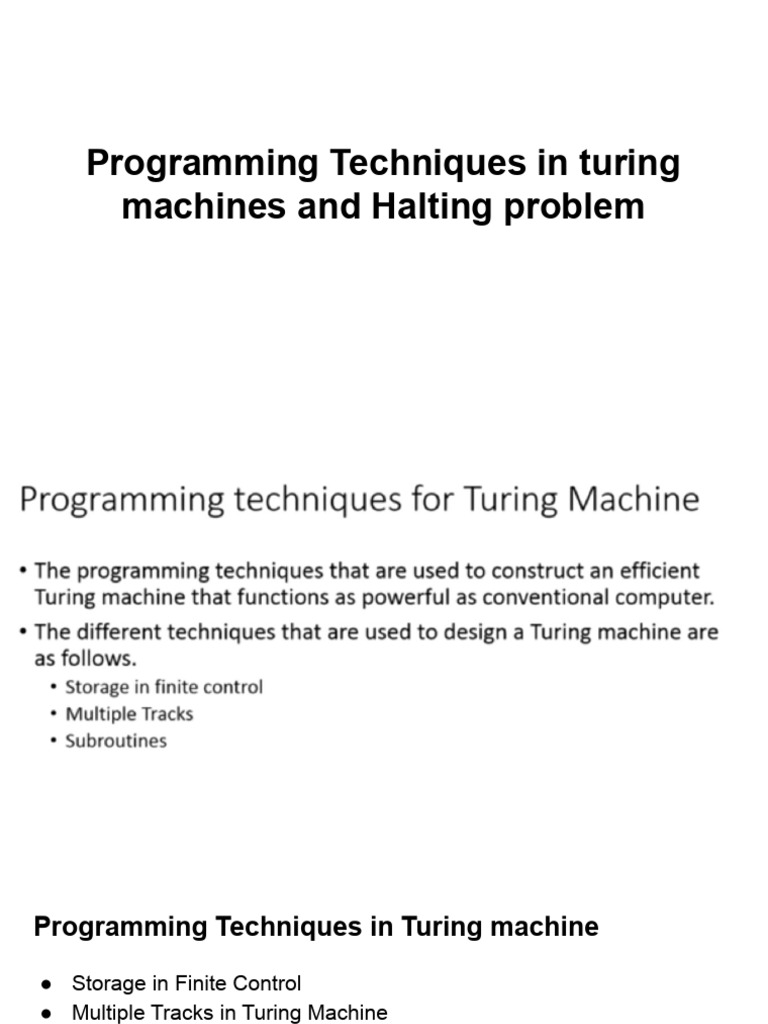Programming Techniques in Turing Machines and Halting Problem ...