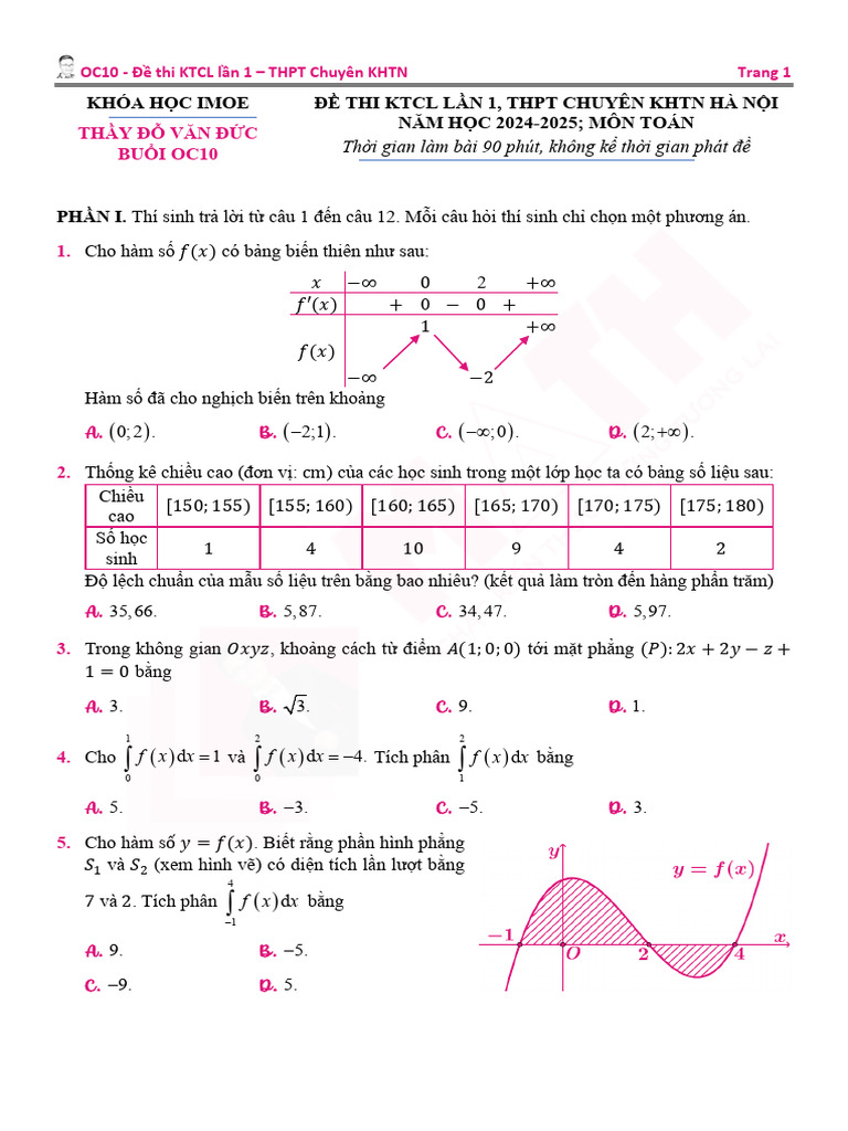 Oc10 - Đề Thi Kscl Lần 1, Trường Thpt Chuyên Khtn Hà Nội | PDF