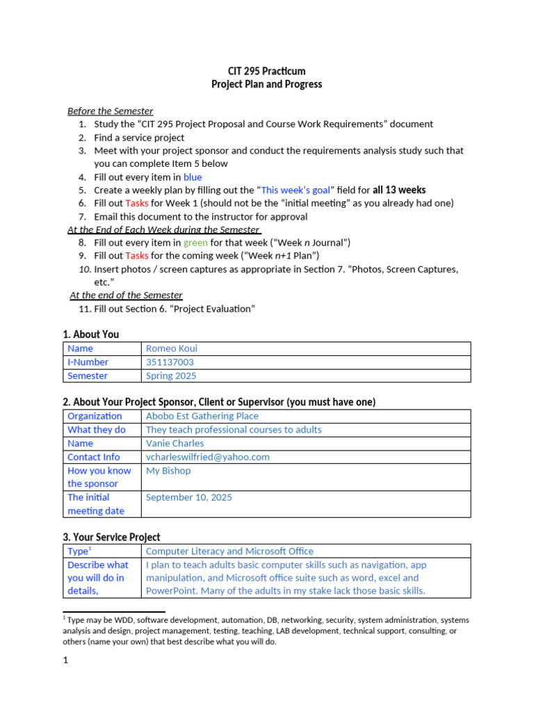 CIT 295 Project Plan For Abobo Est Gathering Place | PDF | Microsoft ...