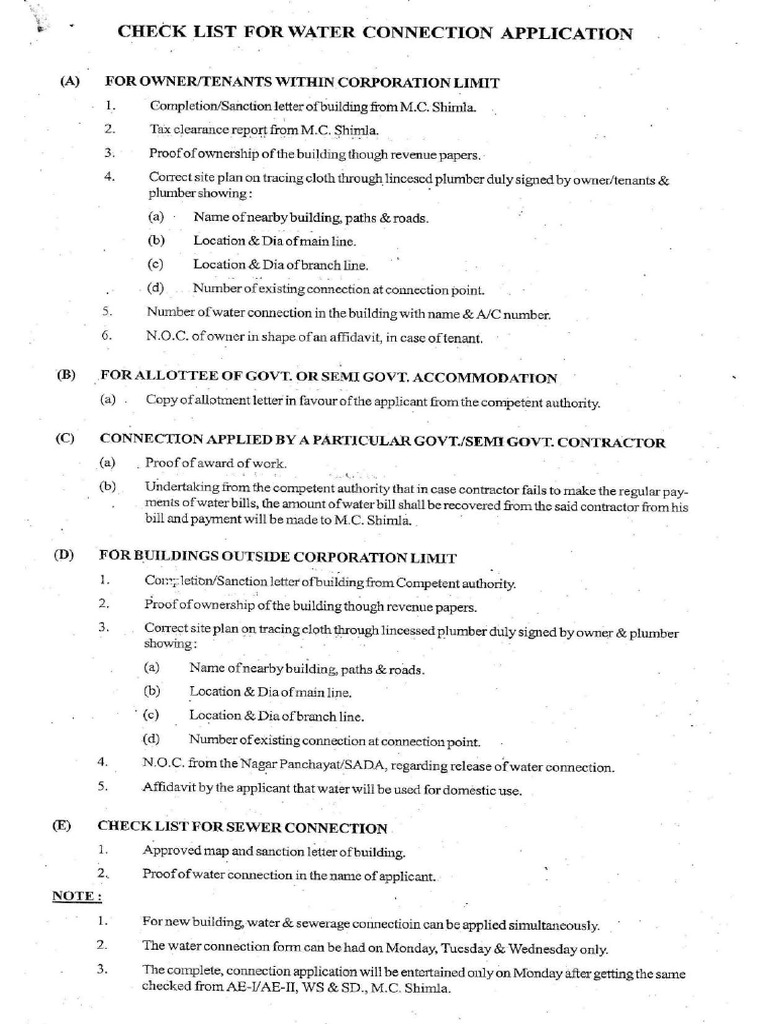 2014 - 11 - Check List For Water Connection Application - 7 - 23 - 2021 ...