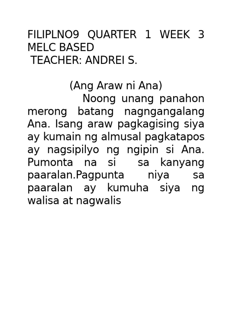Filiplno9 Quarter 1 Week 3 Melc Based | PDF