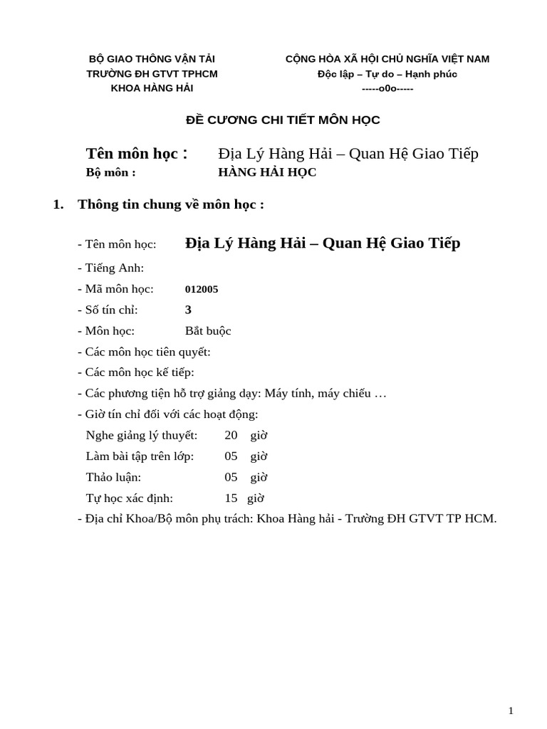DC Chi Tiet DLHH Theo Tin Chi | PDF