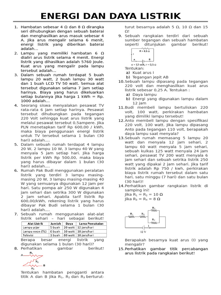 Soal Energi dan Daya Listrik Kelas 9 | PDF
