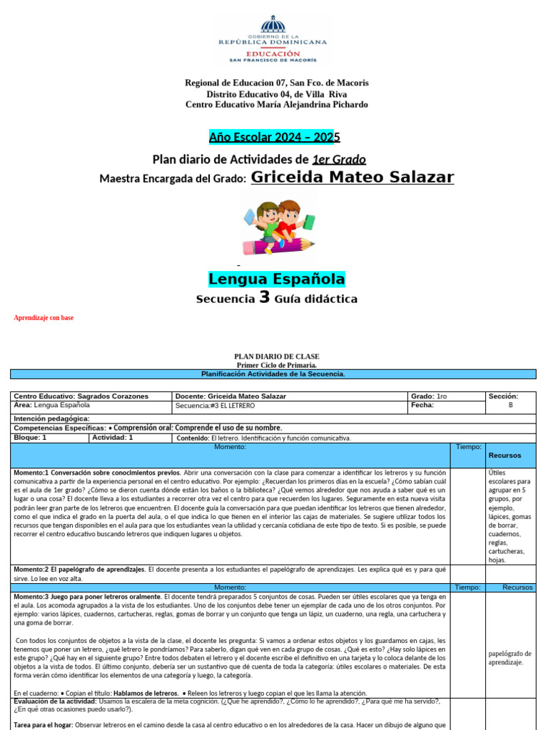 Plan de Clase: Letreros en 1er Grado | PDF | Maestros | Escuelas